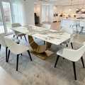 Mercer41 Sintered Stone Dining Table with Stainless Steel Base, White & Gold