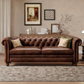 World Menagerie 80.7" Leather Sofa, Chesterfield Sofa With Rolled Arm And Solid Wood