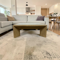 Joss and Main Cleo 46" Pine Wood Coffee Table w/ Glass Top, Light Warm Wash