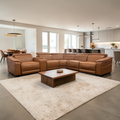 Latitude Run 6-Piece Premium Breathing Leather Power Reclining Theater Sectional With Cup Holder, Wireless Charger And Led Lighting