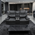 Hokku Designs Jepum Top-Grain Genuine Leather Manual Reclining Loveseat Sofa, 2-Seater Recliner Couch with Storage and Cupholders