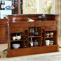 Wrought Studio Vintage American Hand-Carved Home Bar - Solid Wood Construction, Marble Top, with Wine Storage, Brushed Copper Footrest
