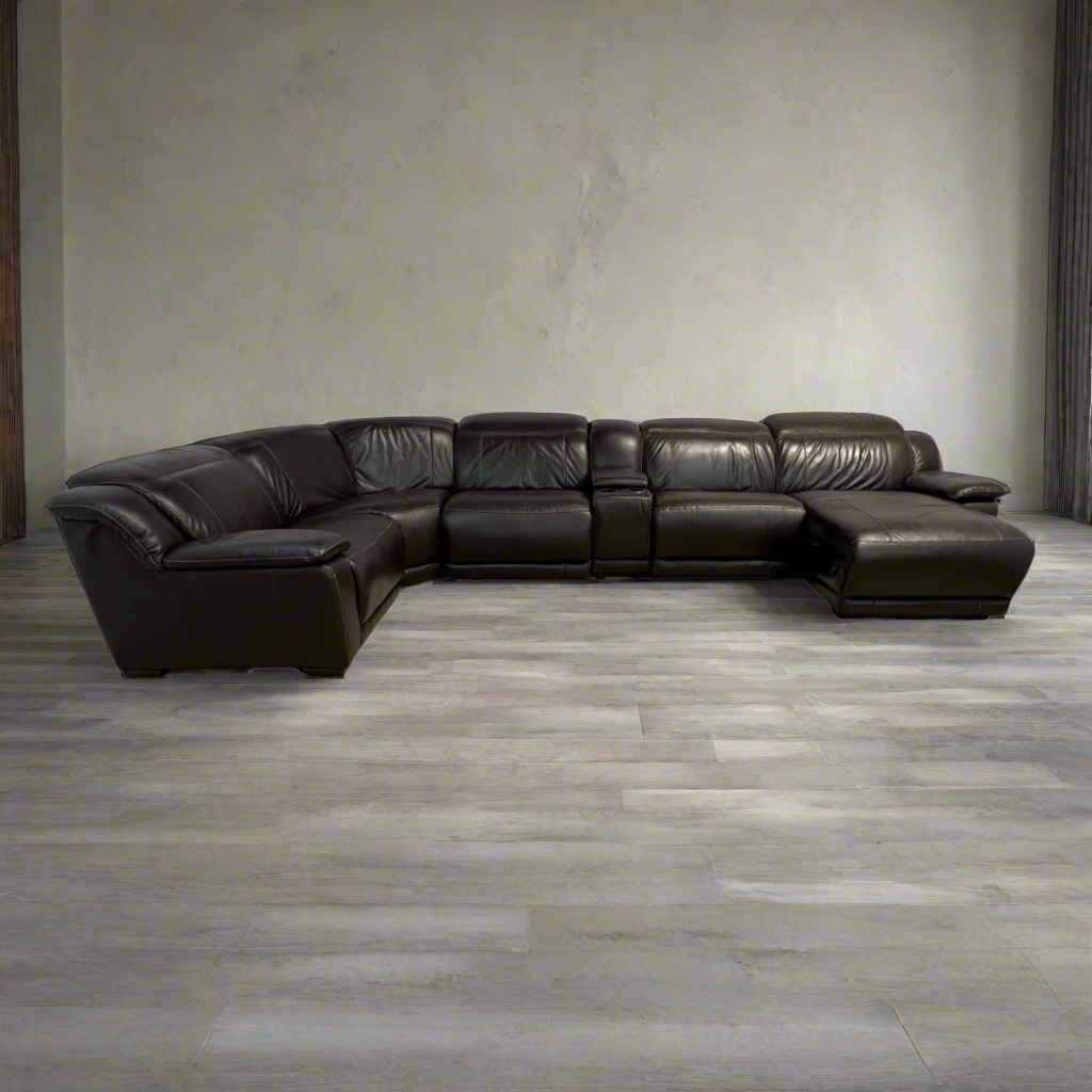Large Black Leather Sectional Recliner Couch