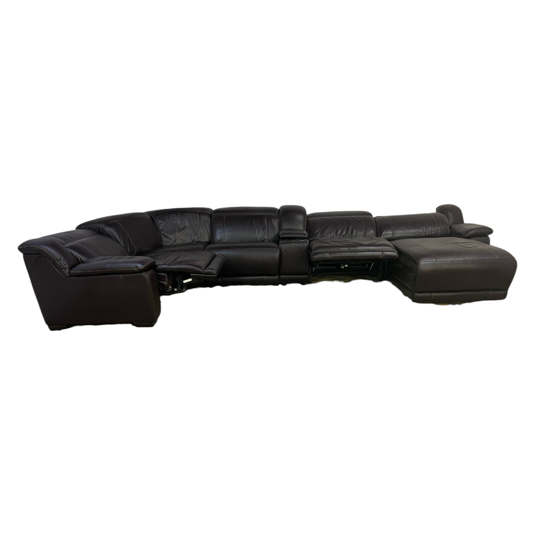 Large Black Leather Sectional Recliner Couch
