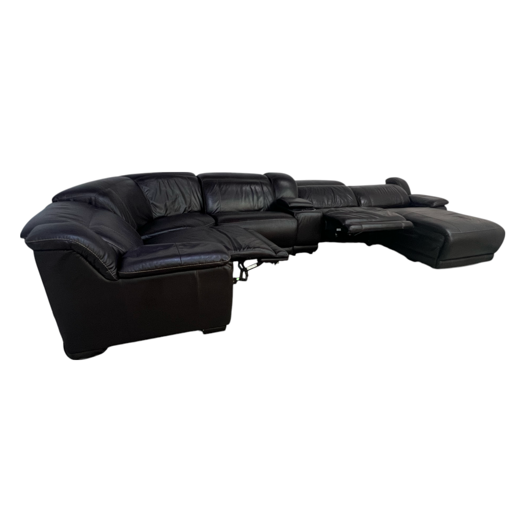 Large Black Leather Sectional Recliner Couch