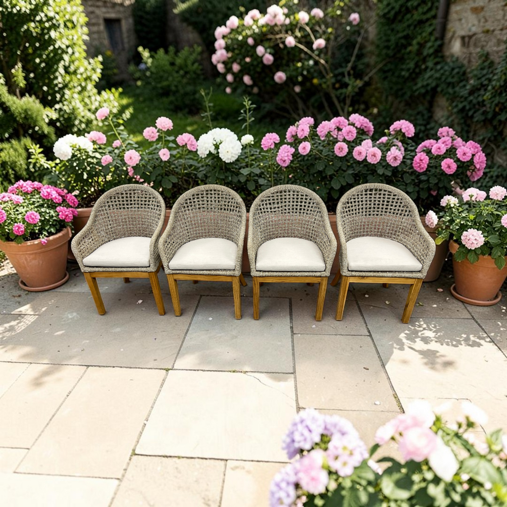 Birch Lane Akiva Patio Dining Armchair with Sunbrella Cushions (Set of 4)