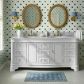 Birch Lane Twain Double Bathroom Vanity Set with White Cabinet and Carrara Marble Countertop