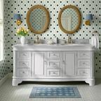 Birch Lane Twain Double Bathroom Vanity Set with White Cabinet and Carrara Marble Countertop