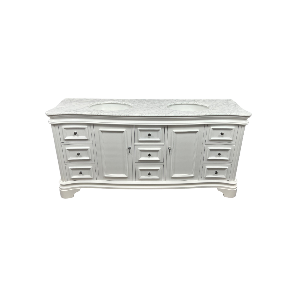 Birch Lane Twain Double Bathroom Vanity Set with White Cabinet and Carrara Marble Countertop