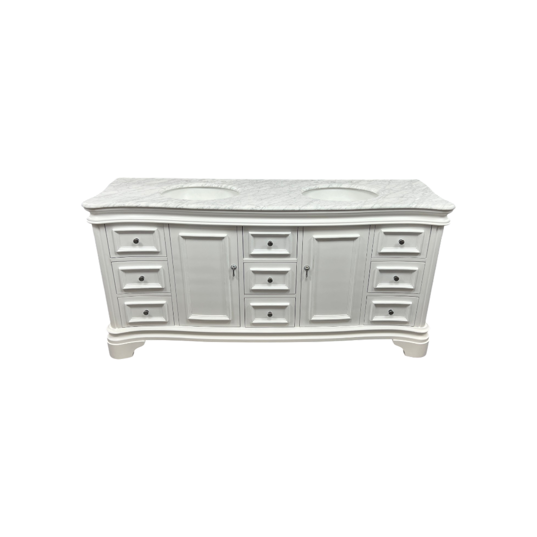 Birch Lane Twain Double Bathroom Vanity Set with White Cabinet and Carrara Marble Countertop