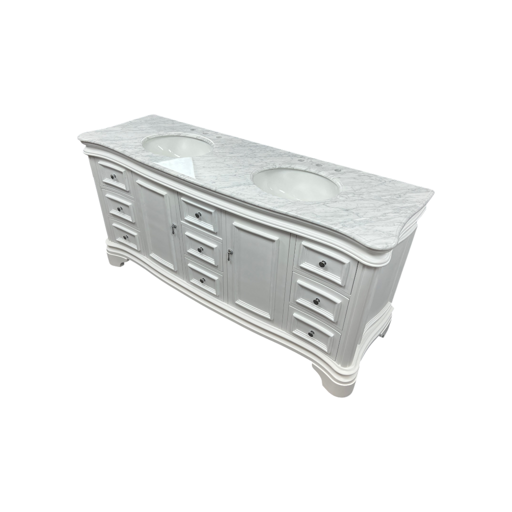 Birch Lane Twain Double Bathroom Vanity Set with White Cabinet and Carrara Marble Countertop