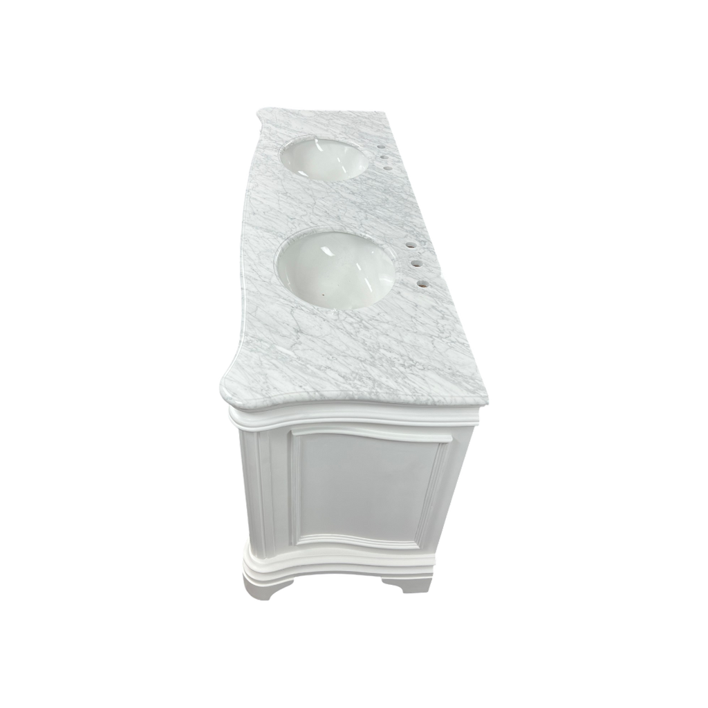 Birch Lane Twain Double Bathroom Vanity Set with White Cabinet and Carrara Marble Countertop
