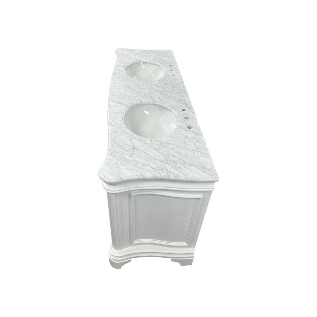 Birch Lane Twain Double Bathroom Vanity Set with White Cabinet and Carrara Marble Countertop