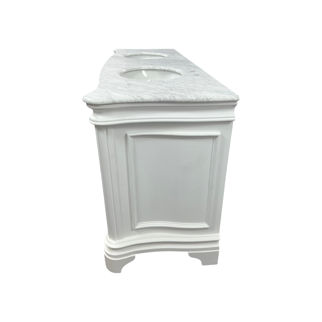 Birch Lane Twain Double Bathroom Vanity Set with White Cabinet and Carrara Marble Countertop