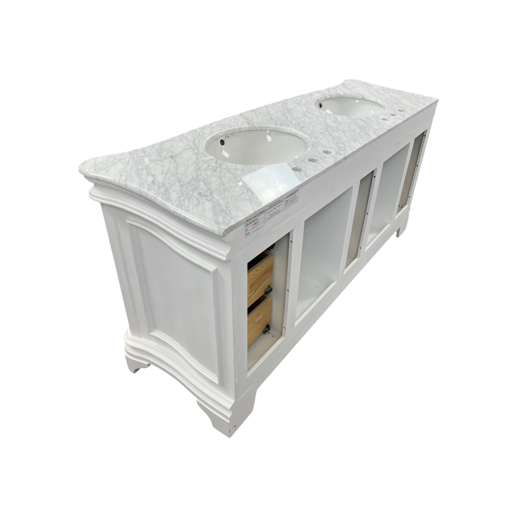 Birch Lane Twain Double Bathroom Vanity Set with White Cabinet and Carrara Marble Countertop