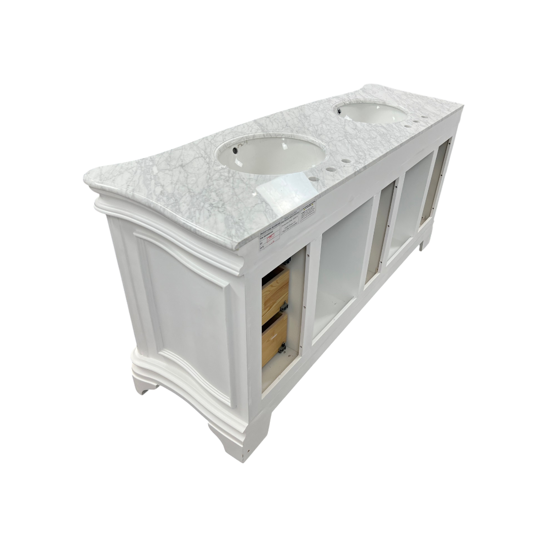 Birch Lane Twain Double Bathroom Vanity Set with White Cabinet and Carrara Marble Countertop