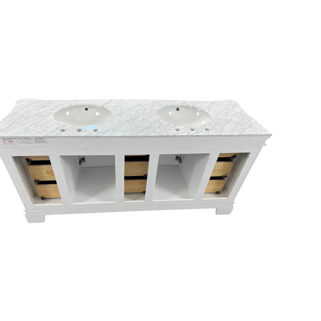 Birch Lane Twain Double Bathroom Vanity Set with White Cabinet and Carrara Marble Countertop