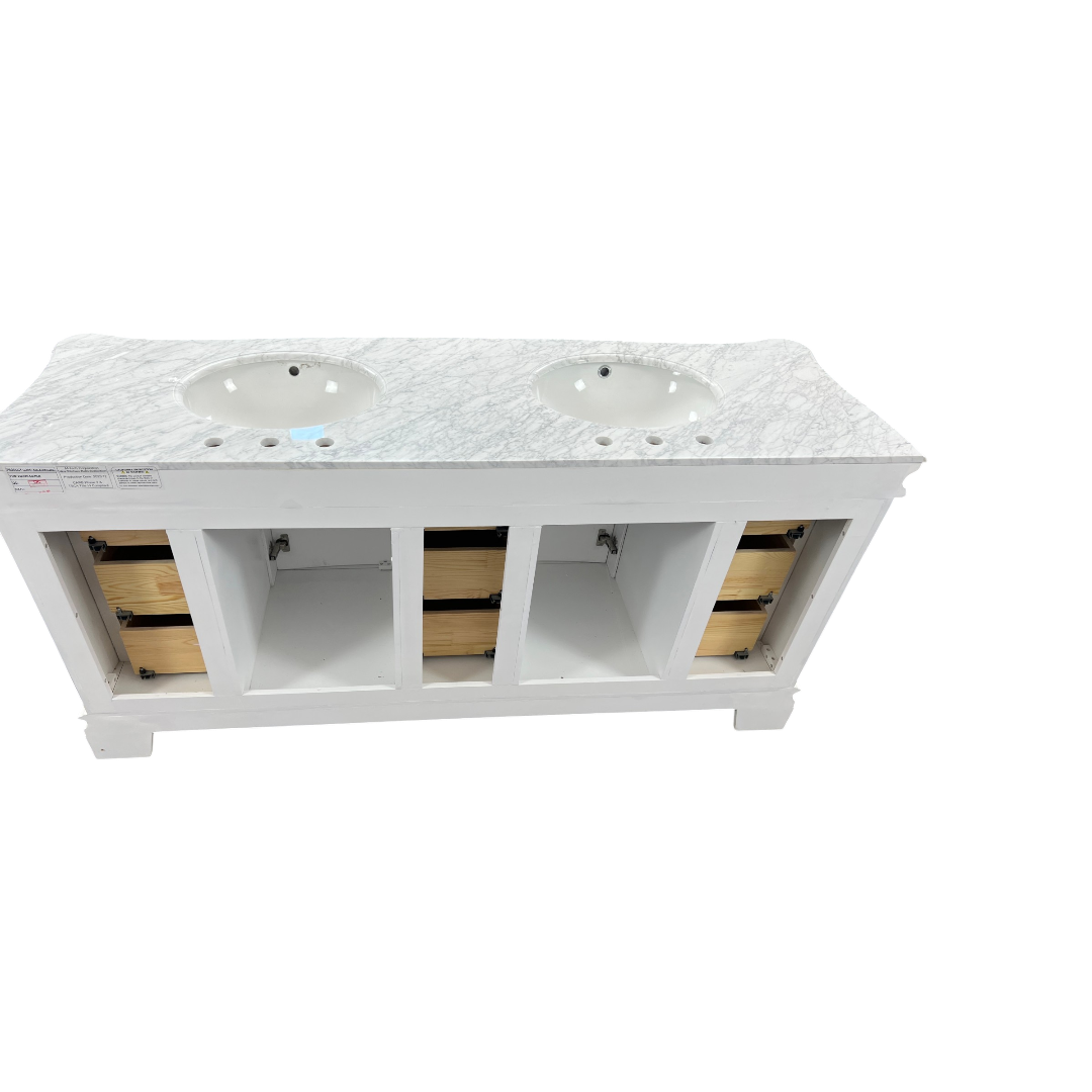 Birch Lane Twain Double Bathroom Vanity Set with White Cabinet and Carrara Marble Countertop