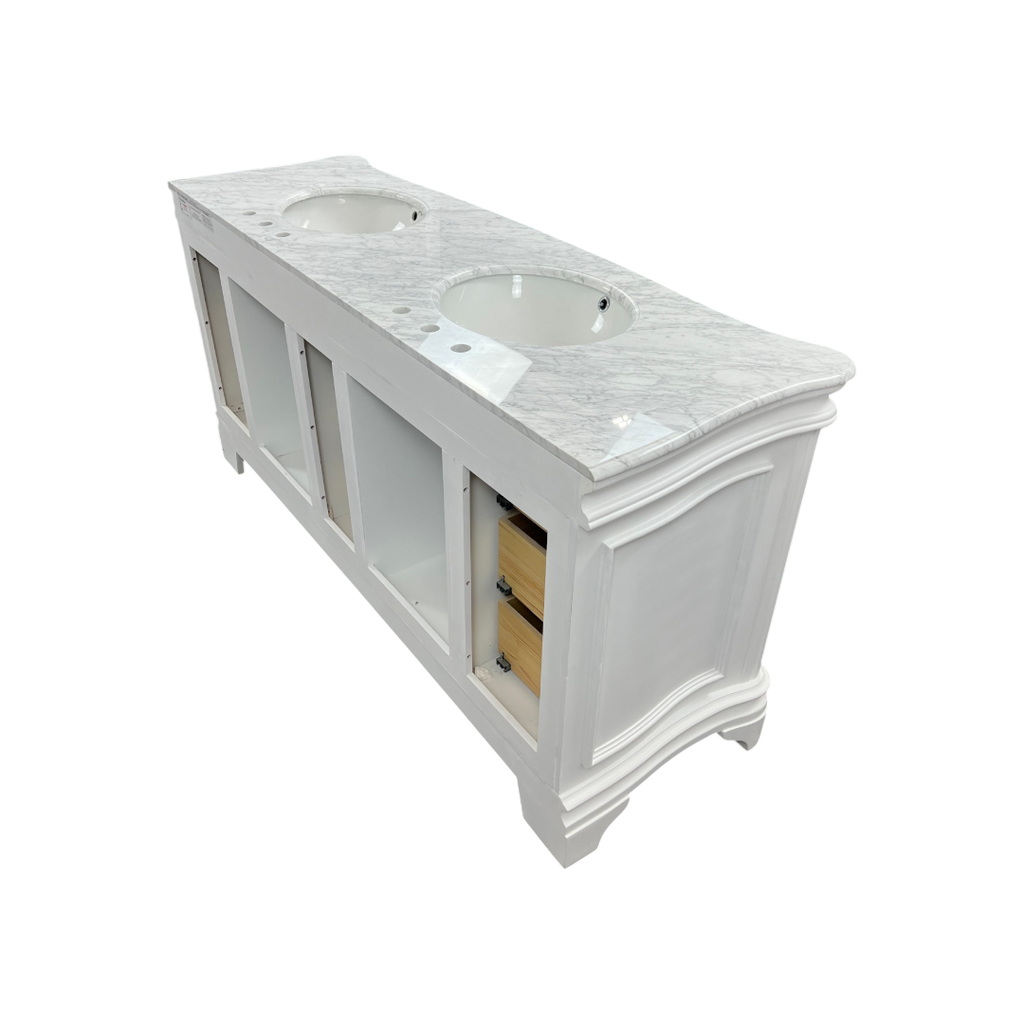 Birch Lane Twain Double Bathroom Vanity Set with White Cabinet and Carrara Marble Countertop