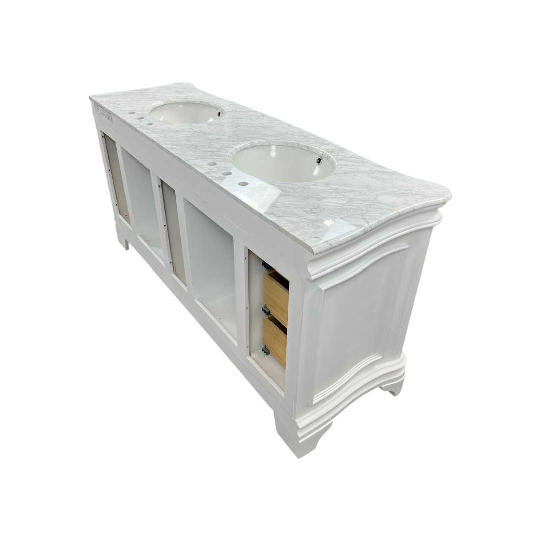 Birch Lane Twain Double Bathroom Vanity Set with White Cabinet and Carrara Marble Countertop