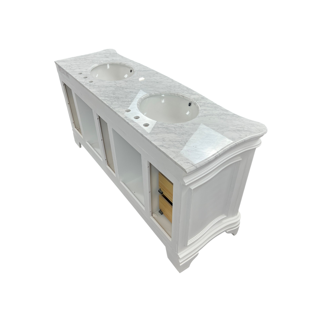 Birch Lane Twain Double Bathroom Vanity Set with White Cabinet and Carrara Marble Countertop