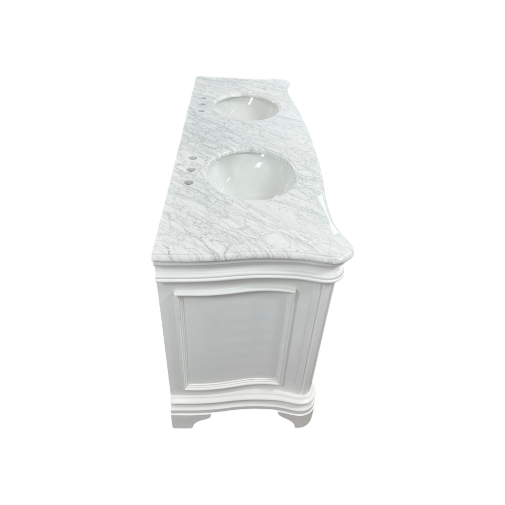 Birch Lane Twain Double Bathroom Vanity Set with White Cabinet and Carrara Marble Countertop