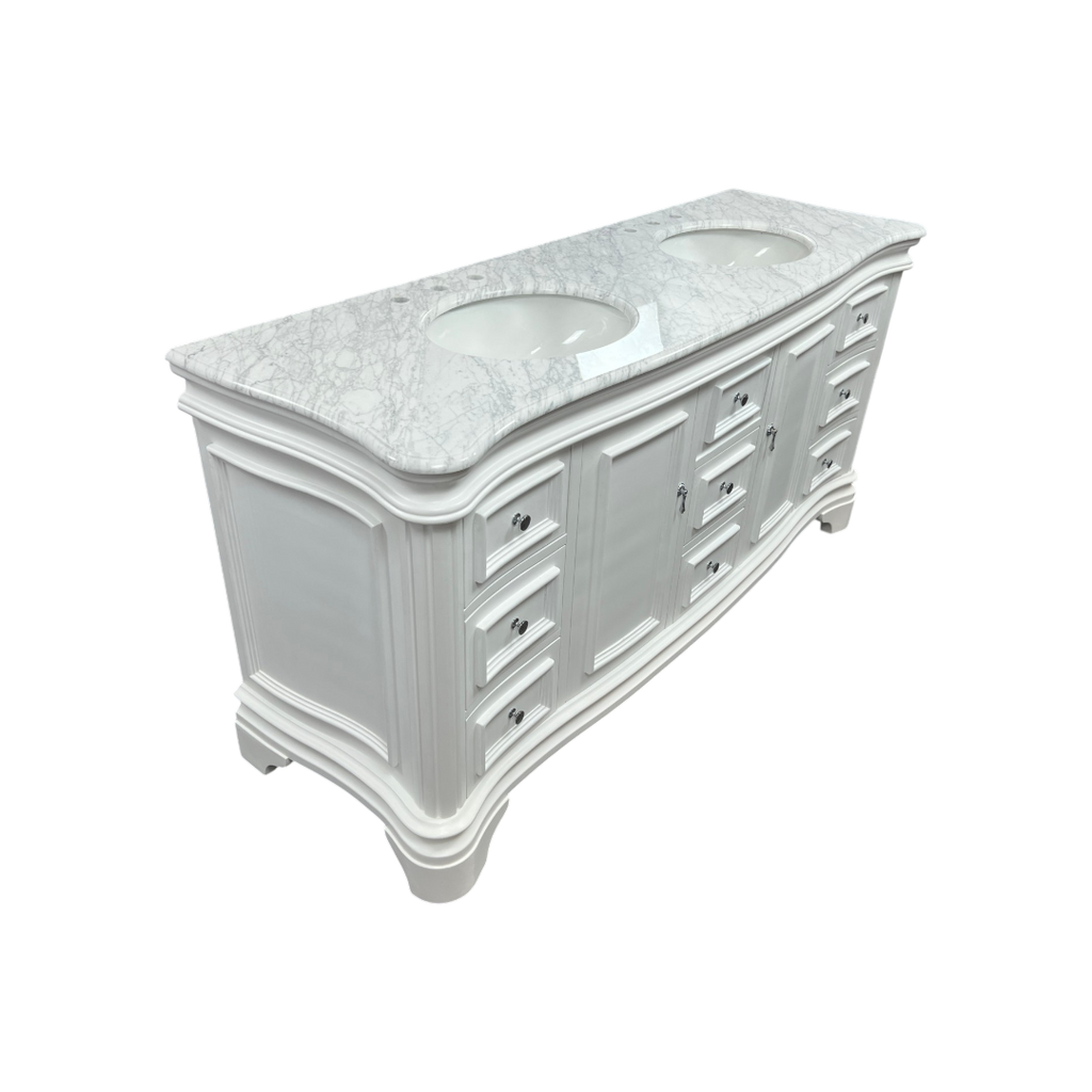 Birch Lane Twain Double Bathroom Vanity Set with White Cabinet and Carrara Marble Countertop