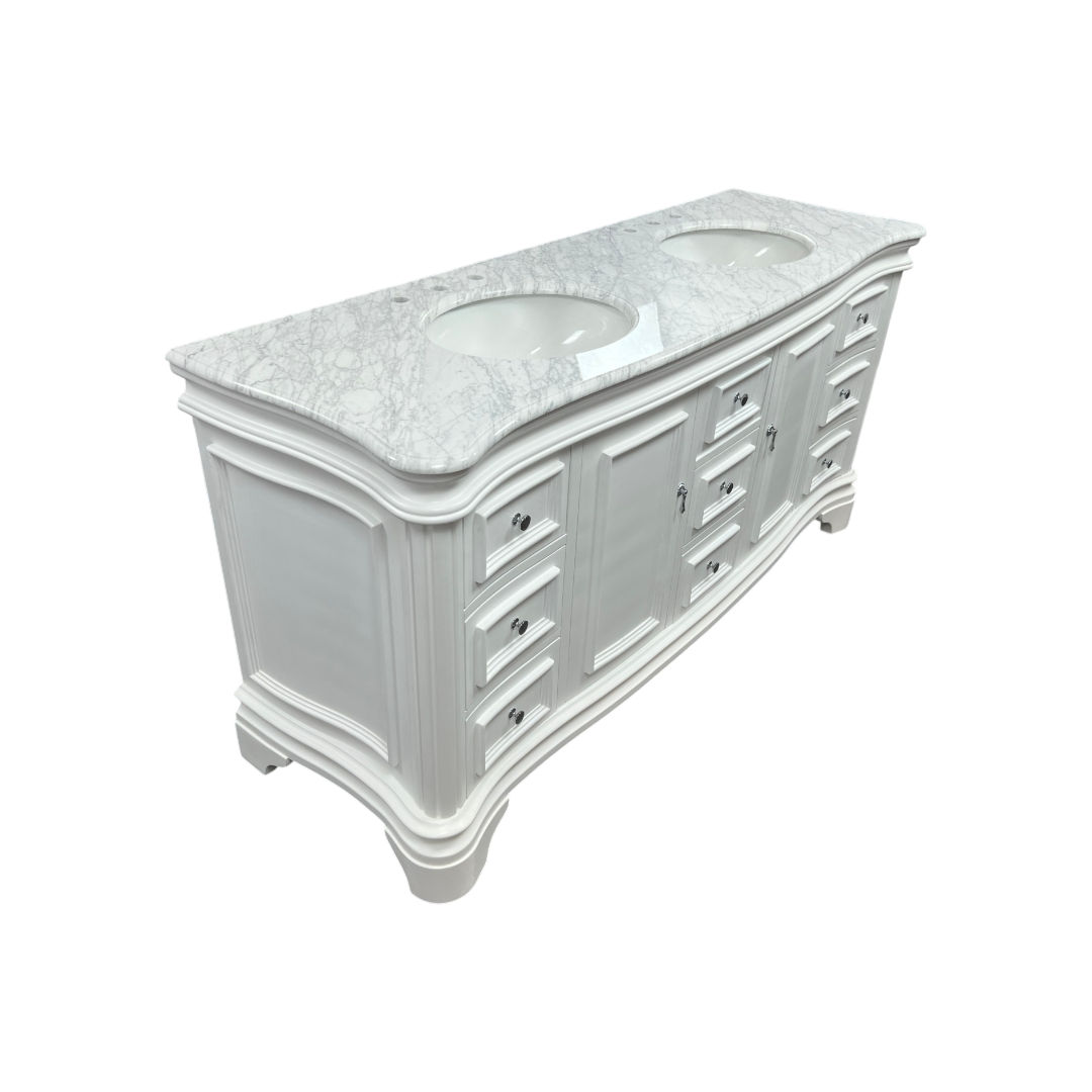 Birch Lane Twain Double Bathroom Vanity Set with White Cabinet and Carrara Marble Countertop