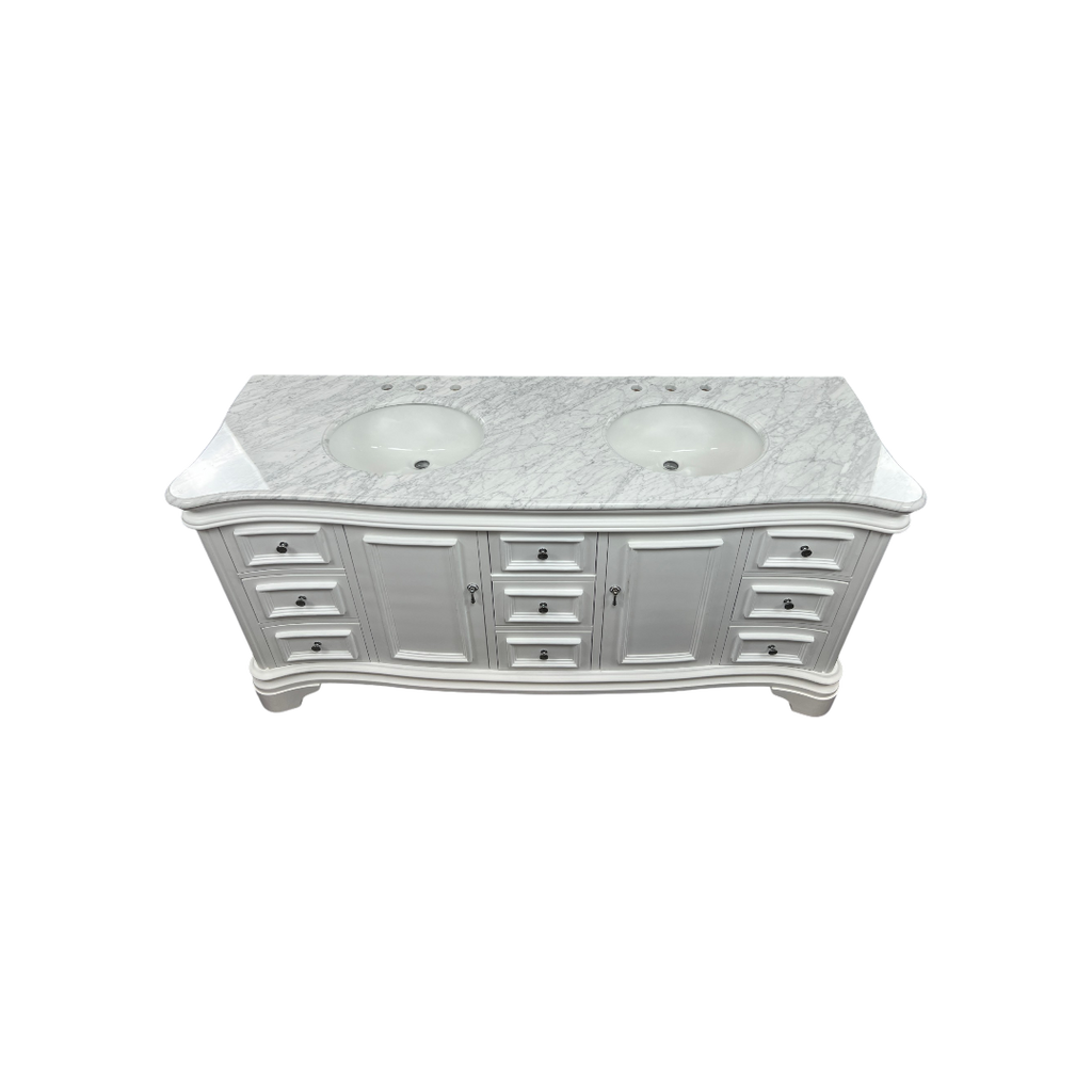 Birch Lane Twain Double Bathroom Vanity Set with White Cabinet and Carrara Marble Countertop