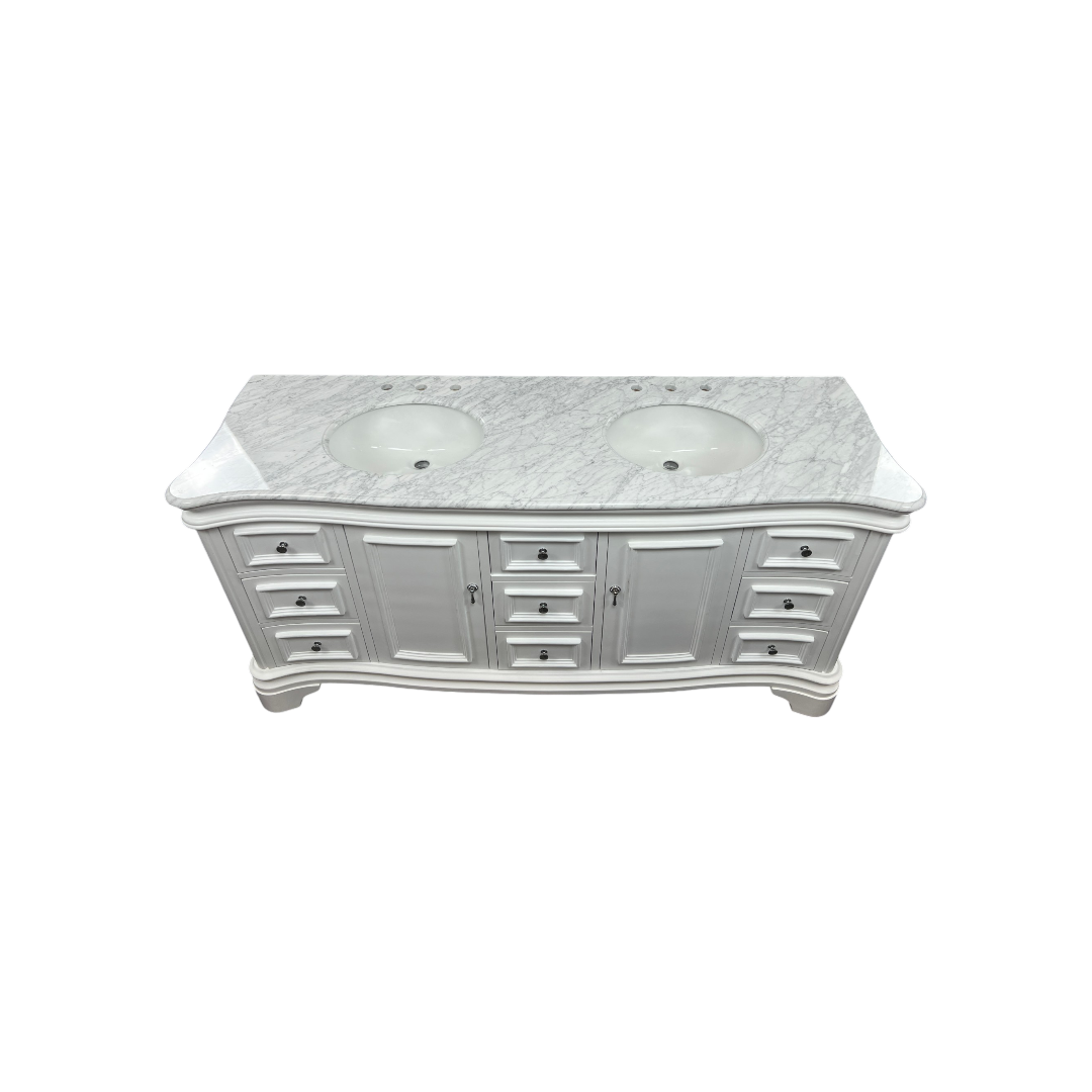 Birch Lane Twain Double Bathroom Vanity Set with White Cabinet and Carrara Marble Countertop