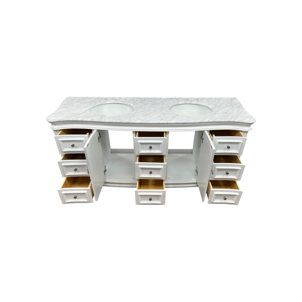 Birch Lane Twain Double Bathroom Vanity Set with White Cabinet and Carrara Marble Countertop