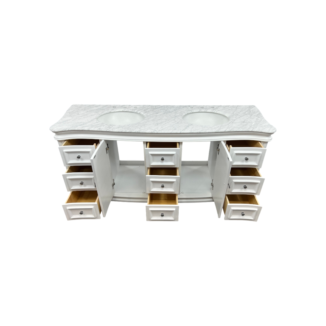 Birch Lane Twain Double Bathroom Vanity Set with White Cabinet and Carrara Marble Countertop