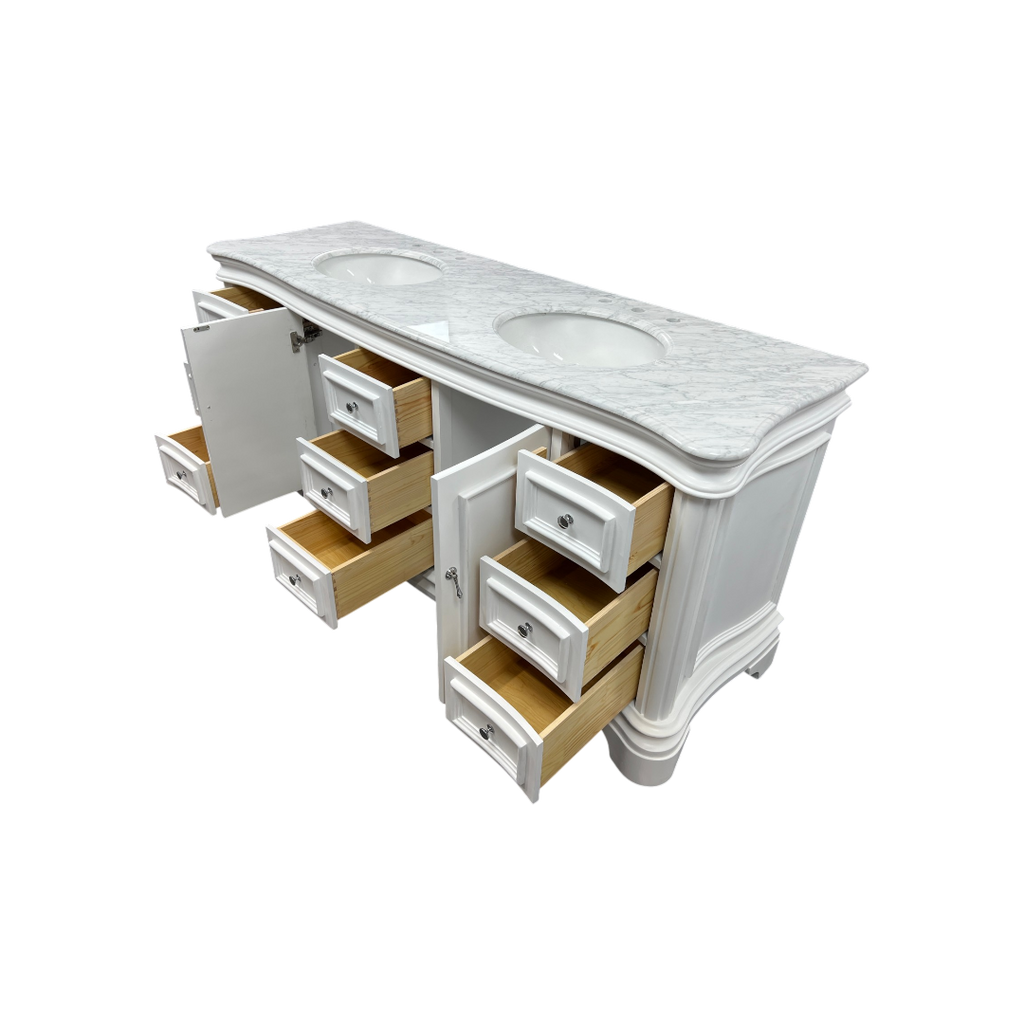 Birch Lane Twain Double Bathroom Vanity Set with White Cabinet and Carrara Marble Countertop