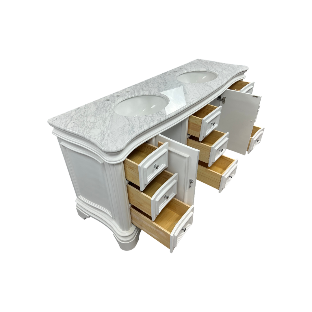 Birch Lane Twain Double Bathroom Vanity Set with White Cabinet and Carrara Marble Countertop