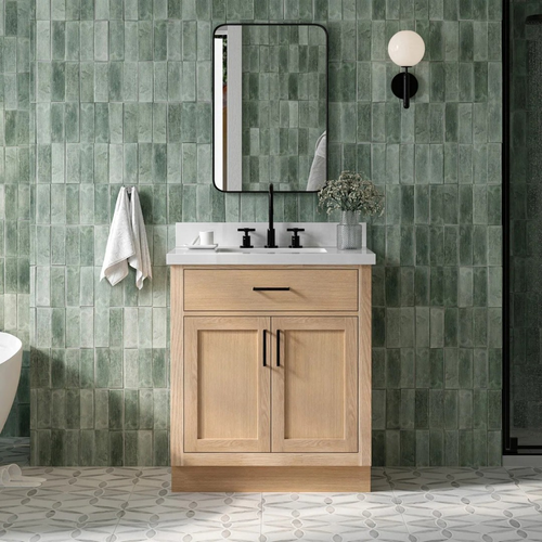 Hokku Designs  Thornaby Solid Wood Single Bathroom Vanity with Quartz Top, image 1