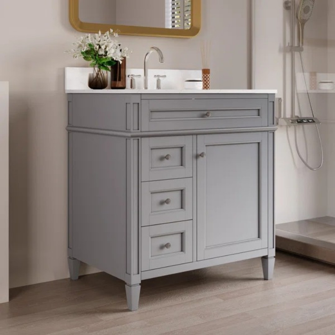 DeerValley Fully Assembled Single Bathroom Vanity with Backsplash - Light Gray