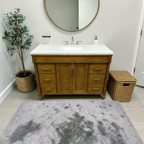 OVE Decors Salisbury Single Sink Freestanding Almond Latte Bathroom Vanity With White Engineered Marble Top, image 1