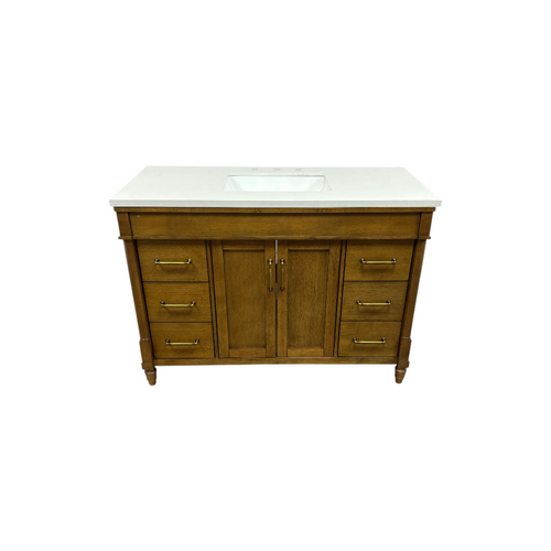 OVE Decors Salisbury Single Sink Freestanding Almond Latte Bathroom Vanity With White Engineered Marble Top, image 2