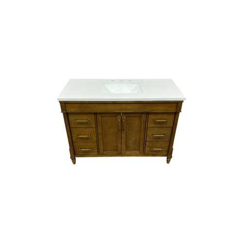 OVE Decors Salisbury Single Sink Freestanding Almond Latte Bathroom Vanity With White Engineered Marble Top, image 3