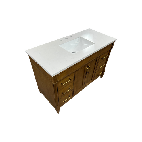 OVE Decors Salisbury Single Sink Freestanding Almond Latte Bathroom Vanity With White Engineered Marble Top, image 16