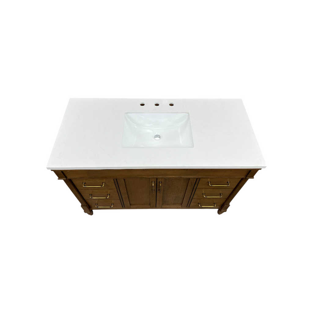OVE Decors Salisbury Single Sink Freestanding Almond Latte Bathroom Vanity With White Engineered Marble Top