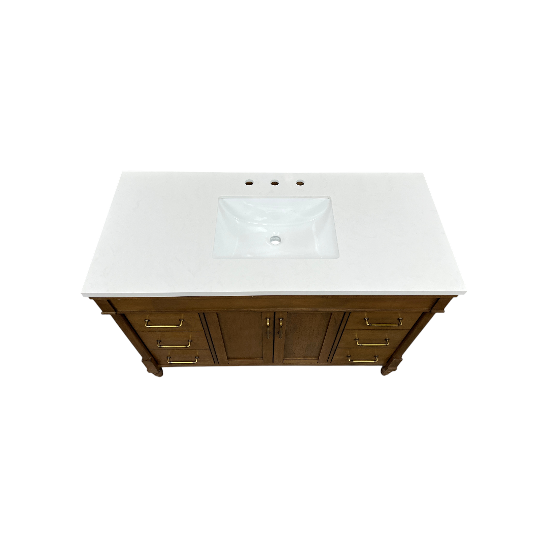 OVE Decors Salisbury Single Sink Freestanding Almond Latte Bathroom Vanity With White Engineered Marble Top