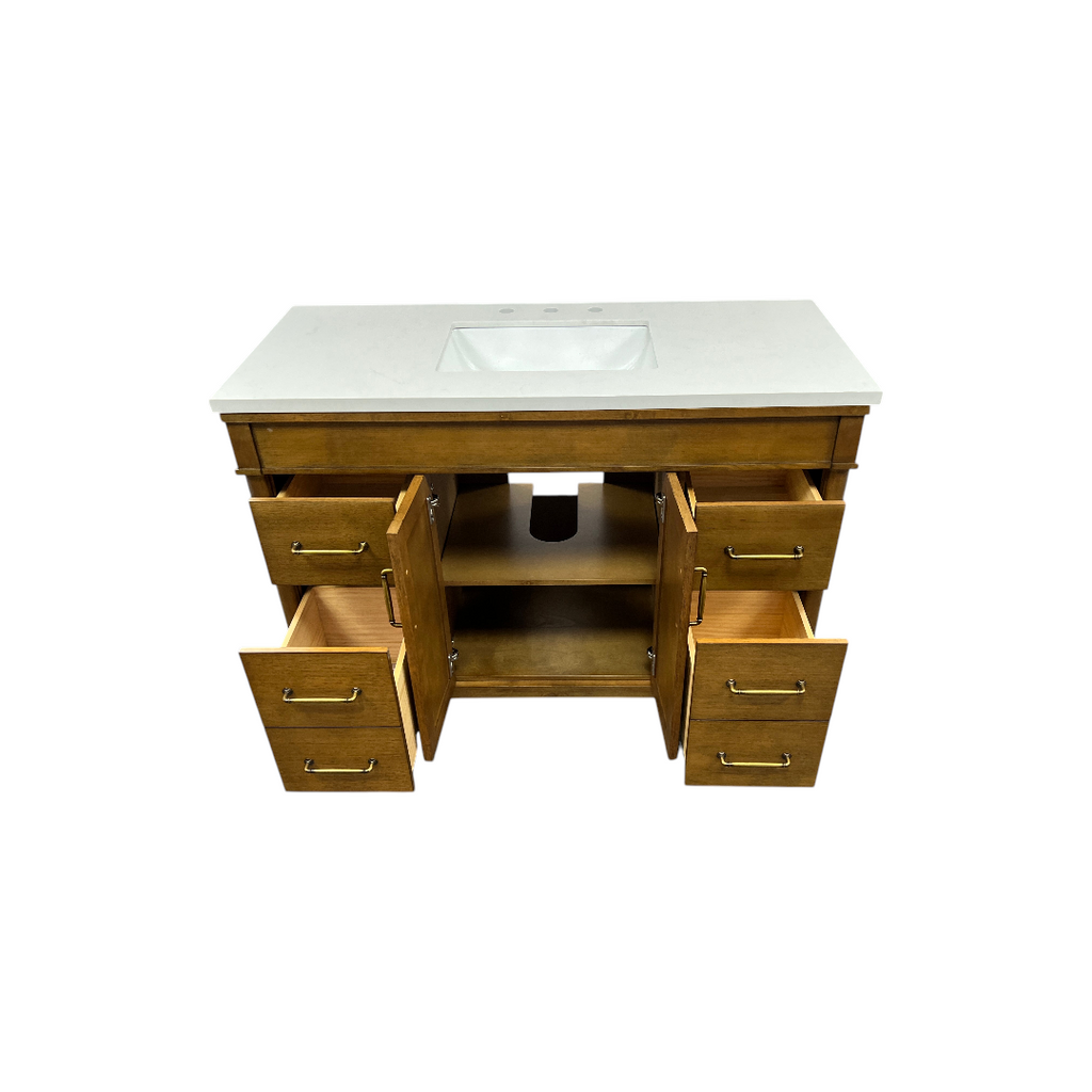 OVE Decors Salisbury Single Sink Freestanding Almond Latte Bathroom Vanity With White Engineered Marble Top