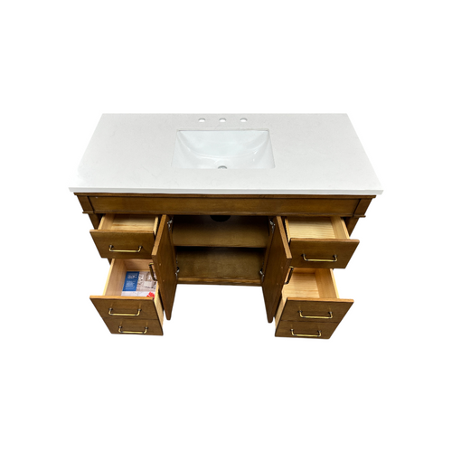 OVE Decors Salisbury Single Sink Freestanding Almond Latte Bathroom Vanity With White Engineered Marble Top, image 19