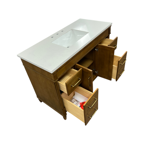 OVE Decors Salisbury Single Sink Freestanding Almond Latte Bathroom Vanity With White Engineered Marble Top, image 22