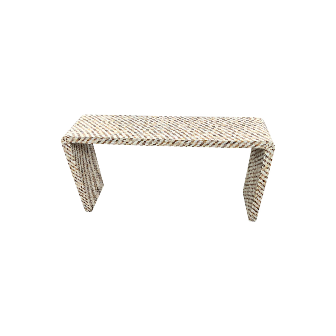 Rowena Interiors Ventura Reclaimed Wood and Mother of Pearl Waterfall Console Table