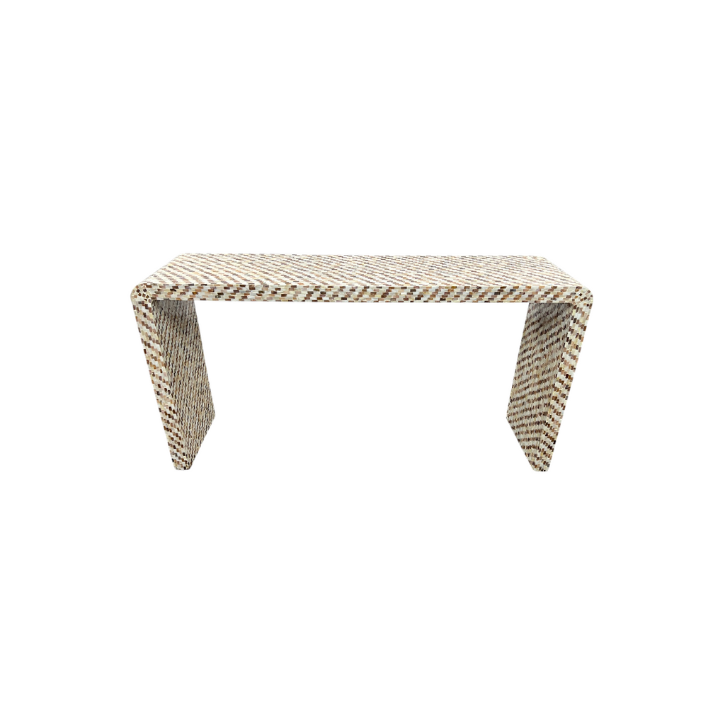 Rowena Interiors Ventura Reclaimed Wood and Mother of Pearl Waterfall Console Table