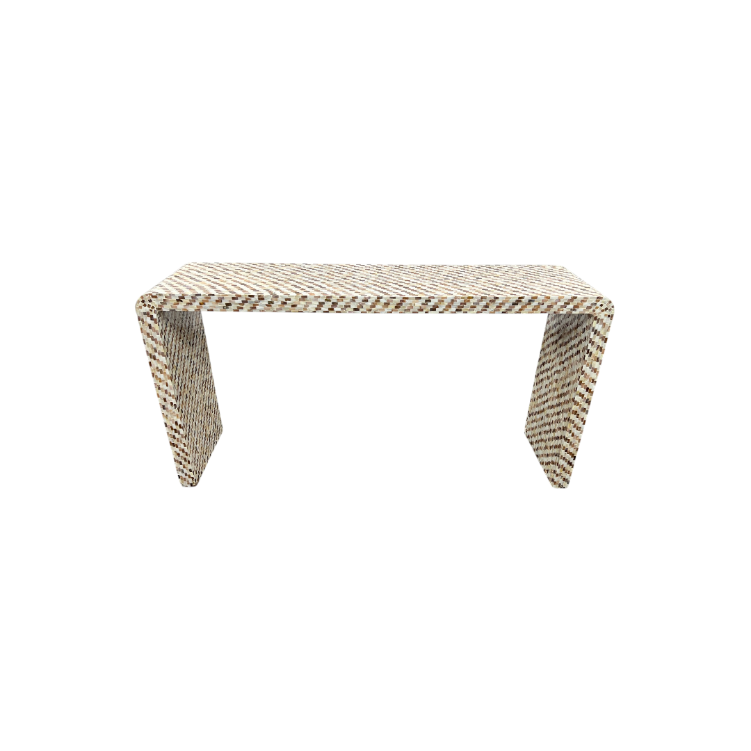 Rowena Interiors Ventura Reclaimed Wood and Mother of Pearl Waterfall Console Table