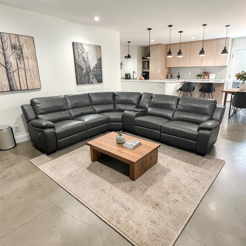 Latitude Run Jeanna Modern & Contemporary 6-Piece Modular Power Reclining Sectional Sofa with Integrated Console and USB Charging Port