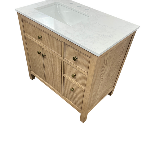 Birch Lane Lala Single Bathroom Vanity with Grain White Engineered Stone Countertop without Mirror, image 4
